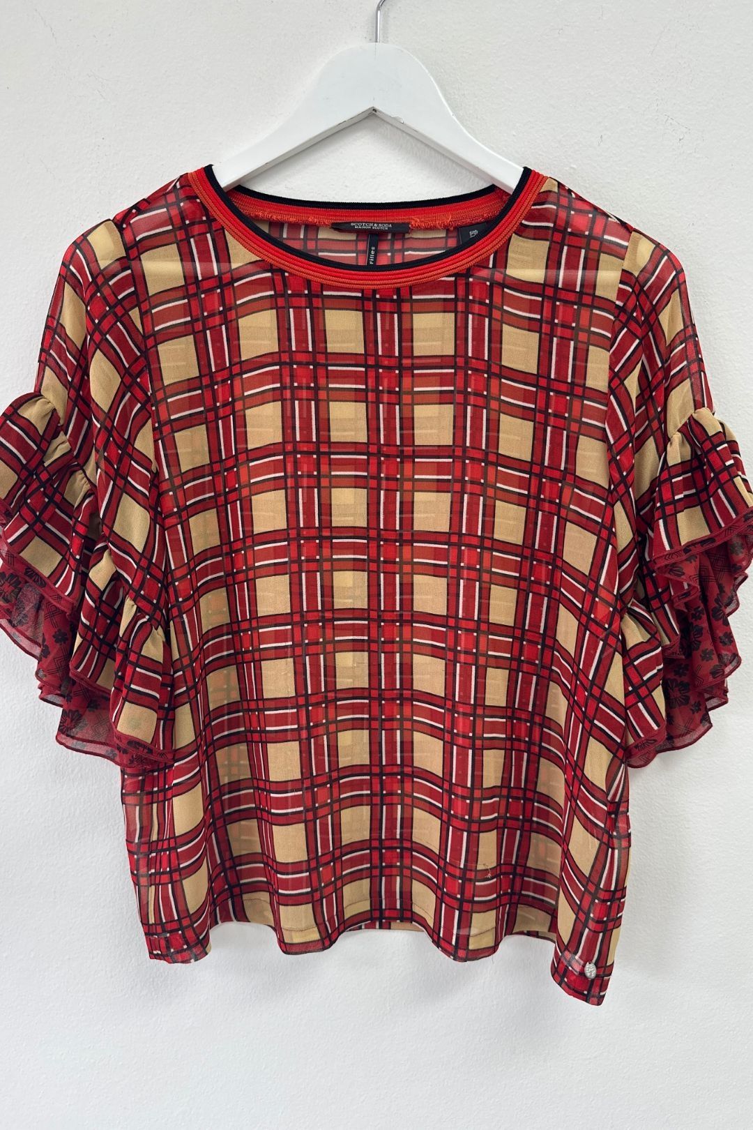 Scotch & Soda - Plaid Ruffle Sleeve Top