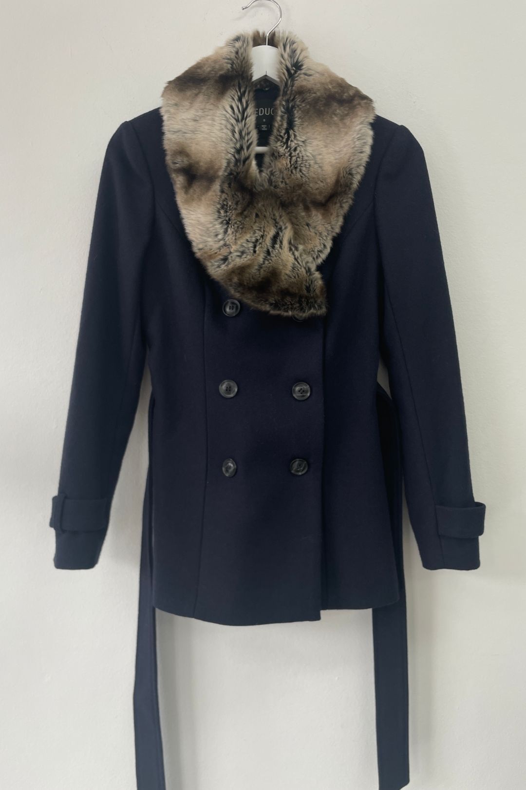 Navy faux fur collar coat online