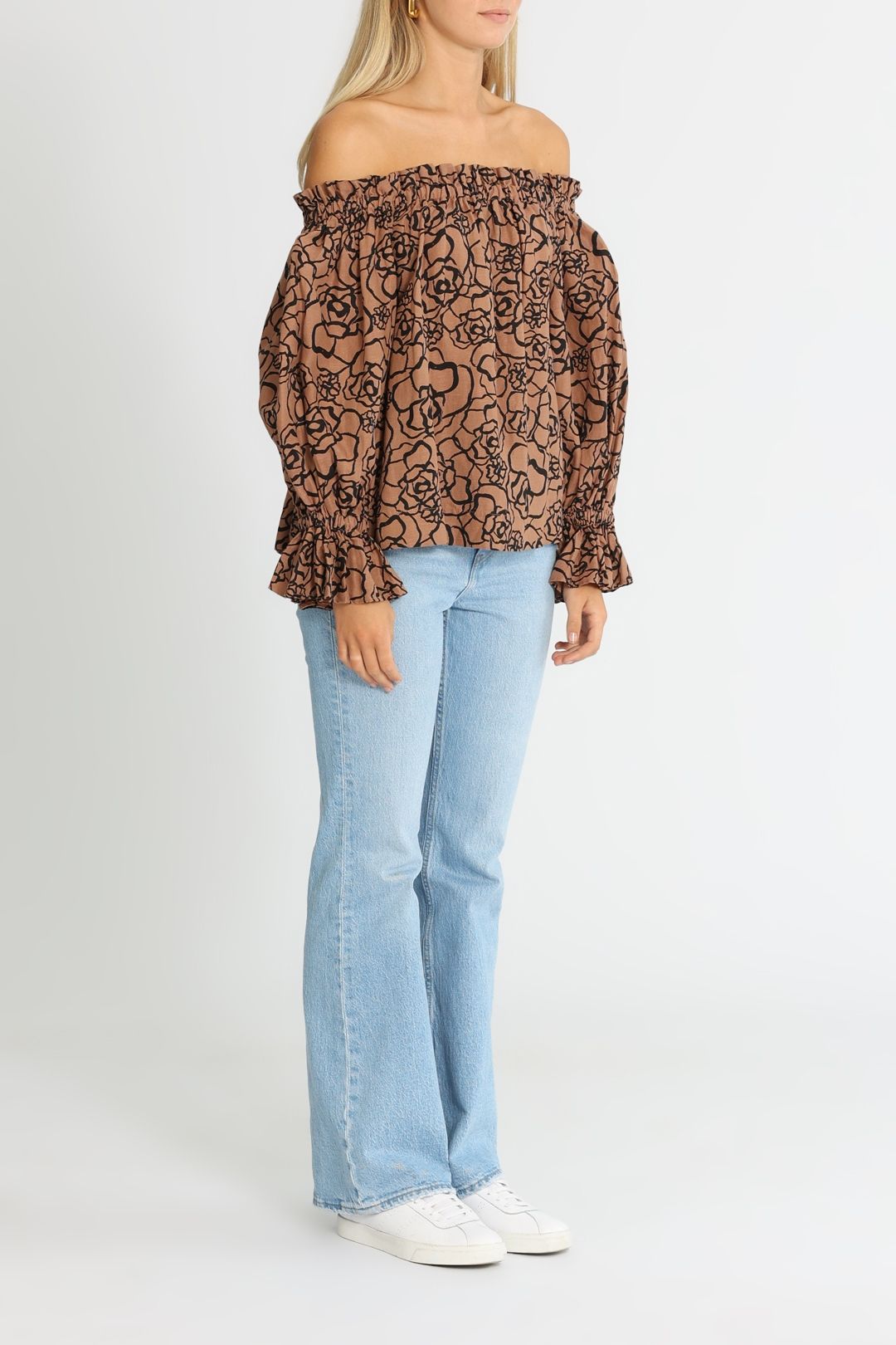 Seed Heritage Off Shoulder Top Acorn Floral Brown