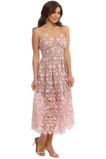 Azalea Lace Midi Dress in Pale Pink by Self Portrait for Rent
