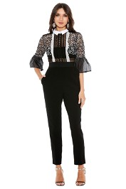 Self Portrait - Bell Sleeve Jumpsuit with Collar - Black - Front