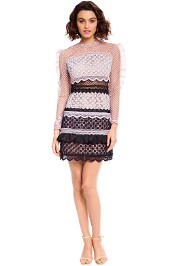 Self Portrait - Bellis Lace Trim Dress with Frilled Sleeves - Pink - Front