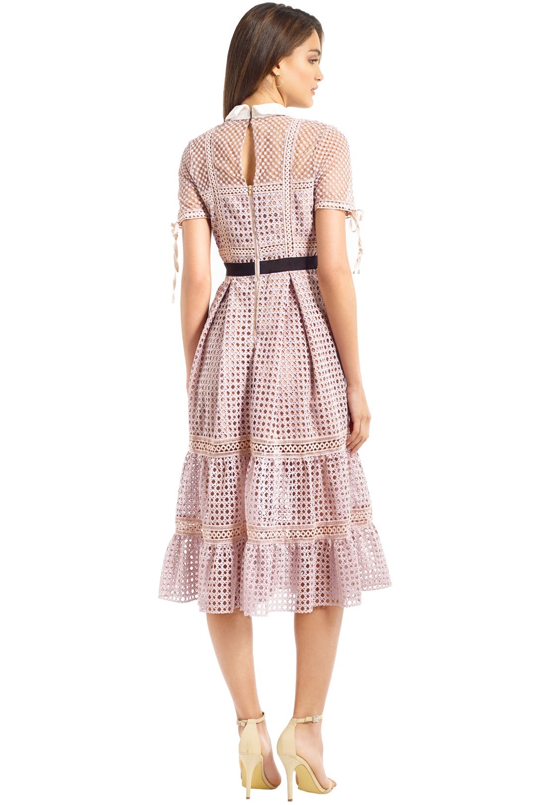 strapless open back dress Self Portrait Pink embroidered lace Tiered Mini Dress UK 6 main image 0