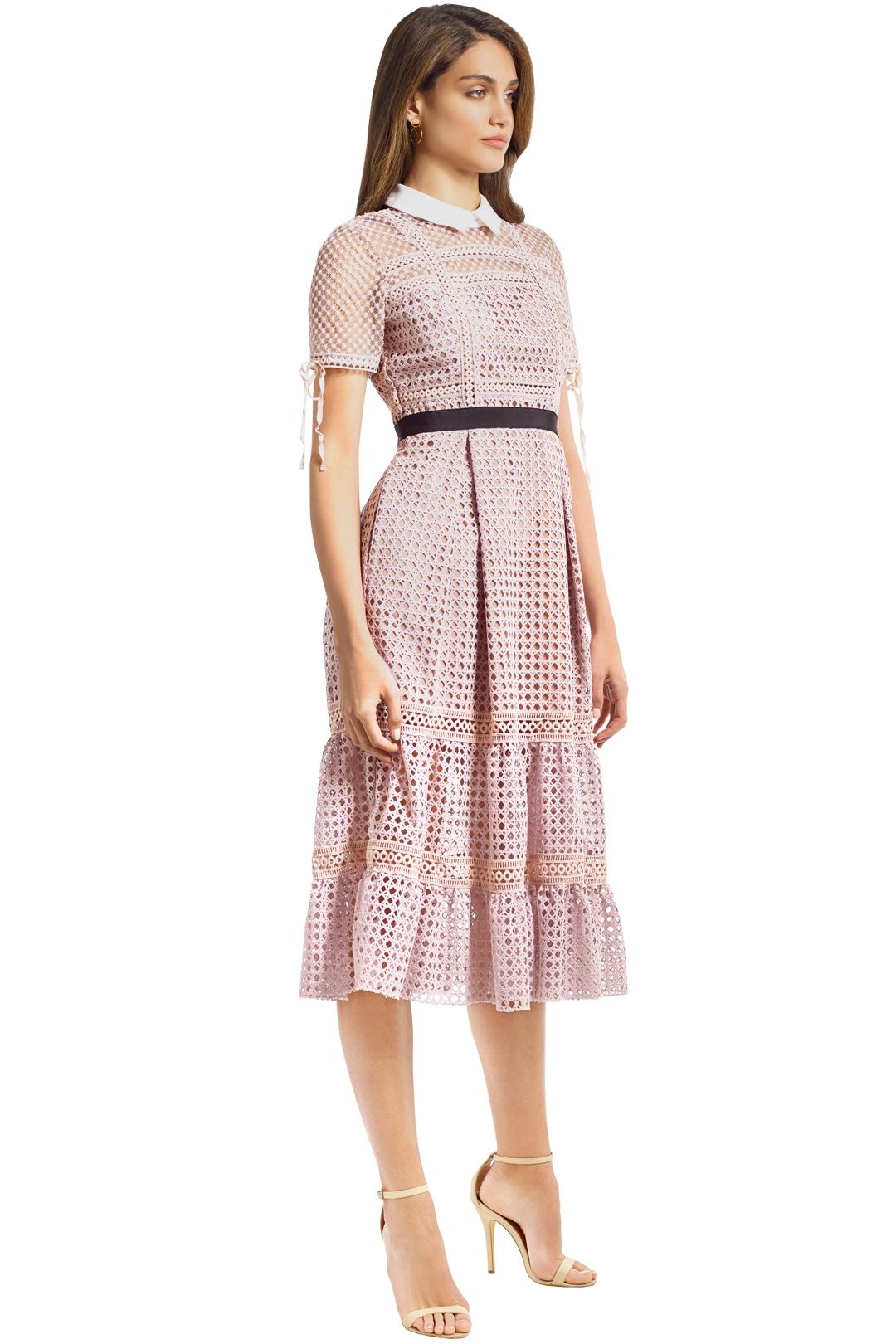 Self Portrait - Cross Hatch Tiered Midi Dress - Pastel Pink - Side