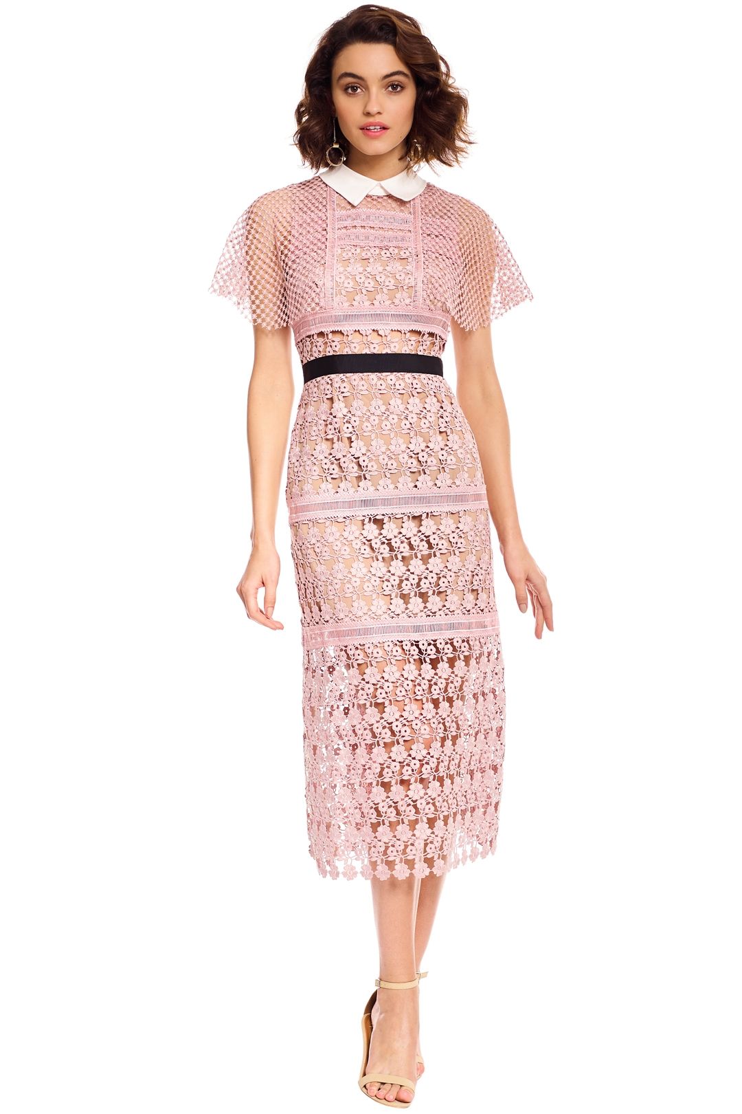 Self Portrait - Floral Vine Cape Midi Dress - Pink - Front
