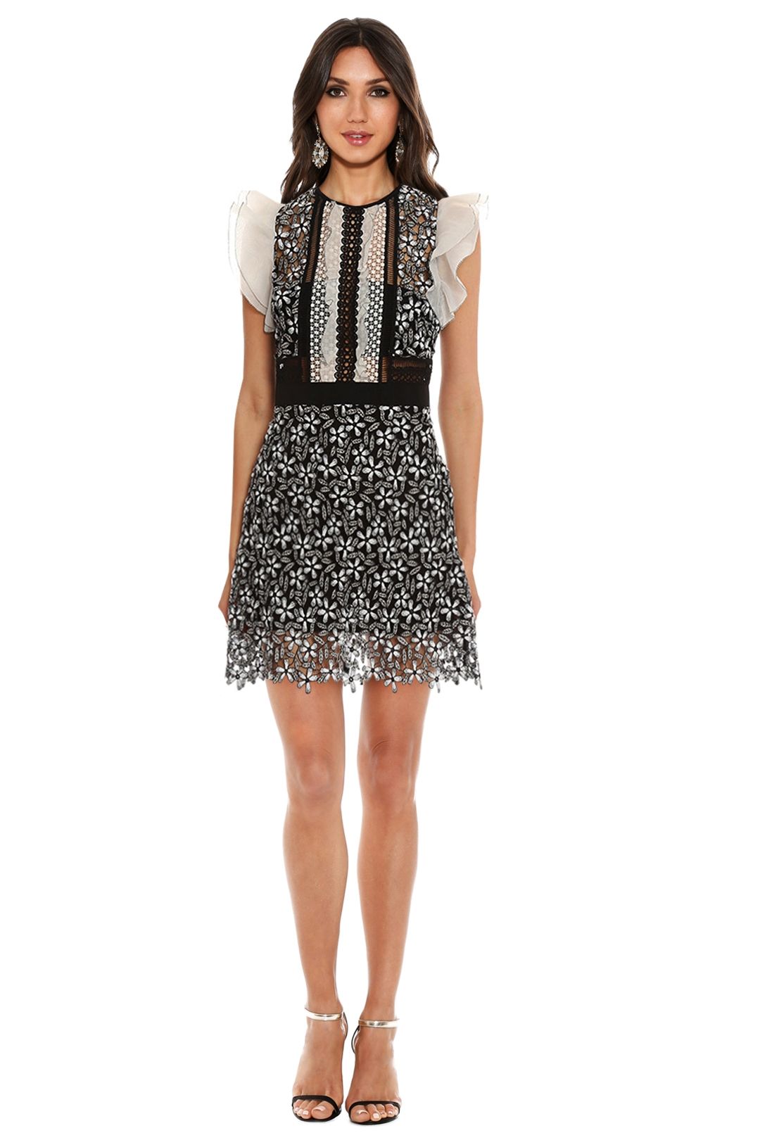 Frill Sleeved Daisy Guipure Mini Dress by Self Portrait for Hire