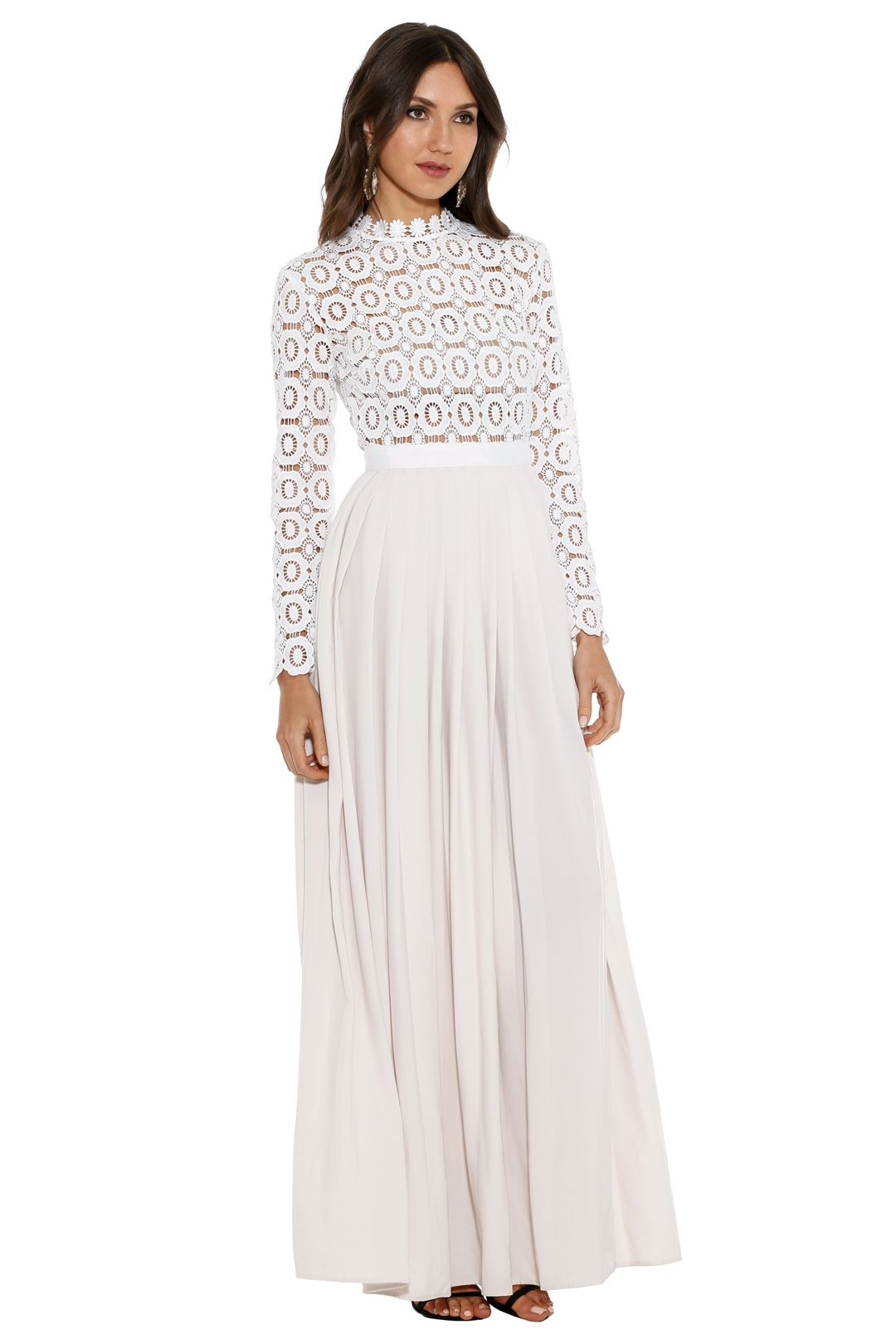 Pleated crochet floral sale maxi dress self portrait