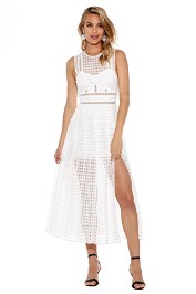 Self Portrait - Sheer Check Midi Dress - White - Front