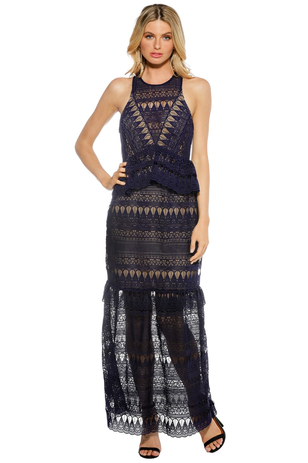 Guipure lace halter shop open back maxi dress