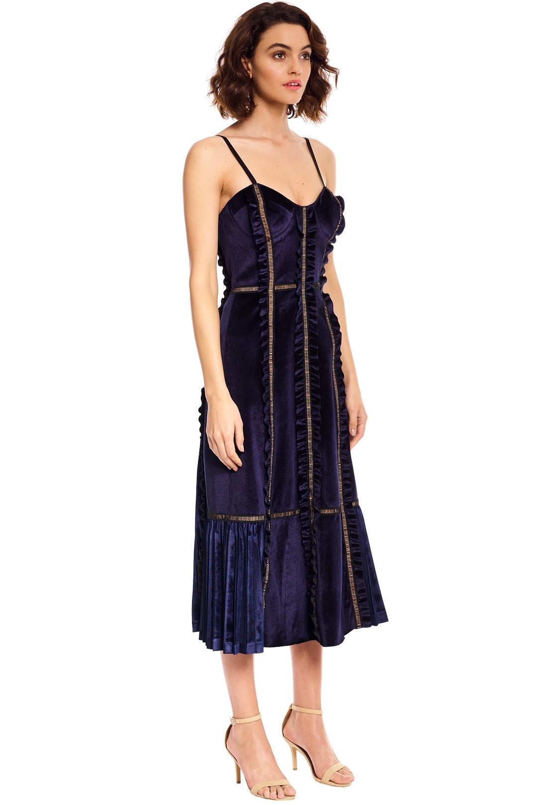 Self Portrait - Velvet Panelled Midi Dress - Midnight Blue - Side