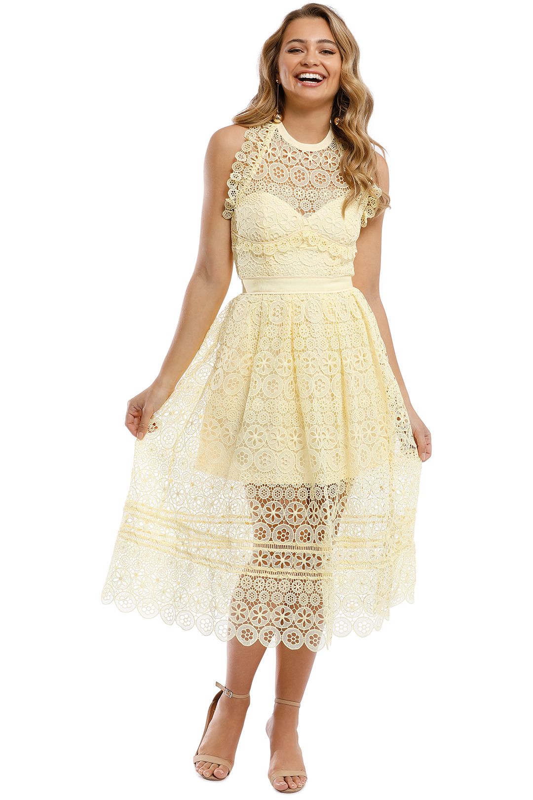 Yellow Circle Floral Lace Midi Dress by Self Portrait for Hire