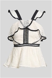 Self Portrait - Black and Cream Ruffle Top