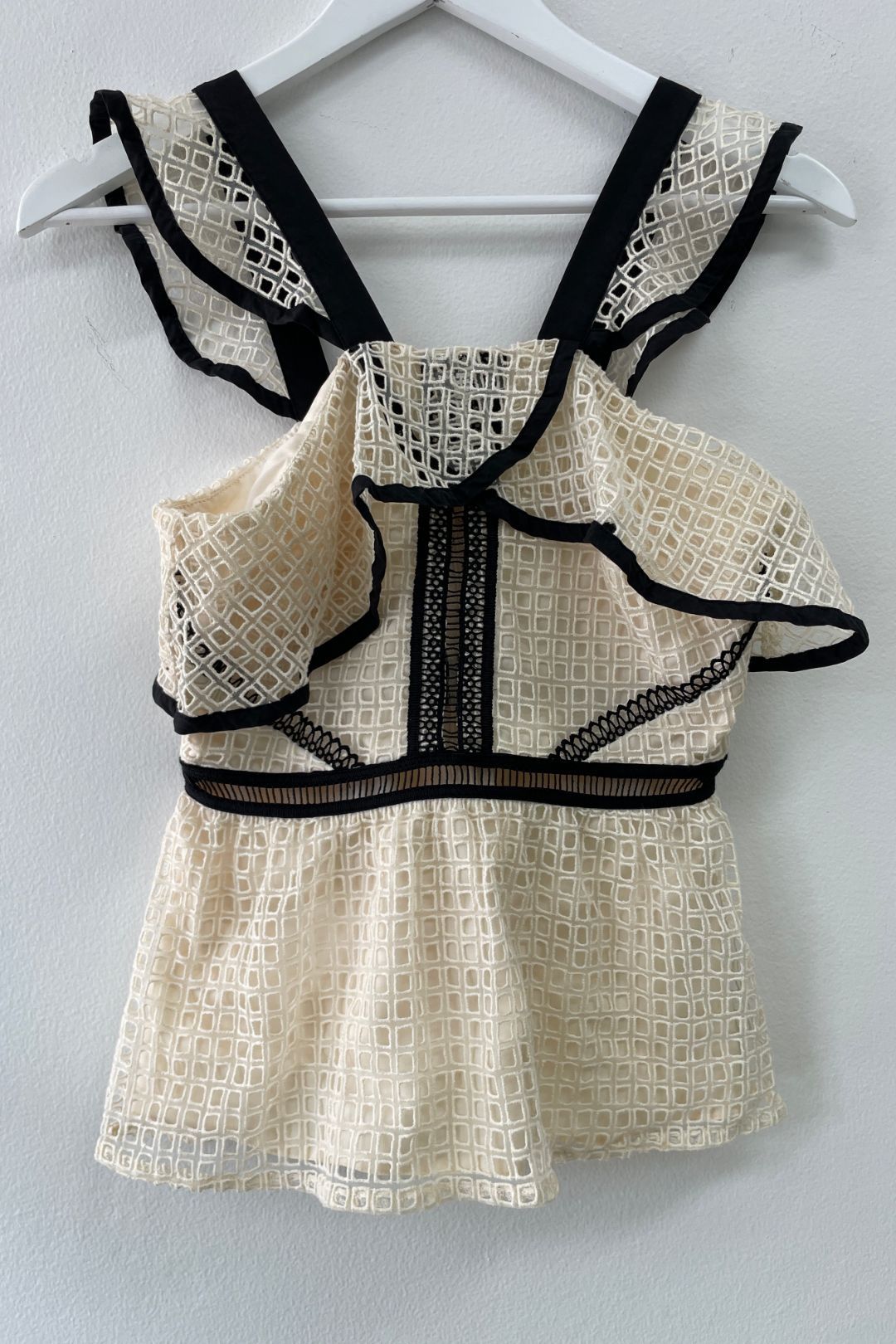 Self Portrait - Black and Cream Ruffle Top