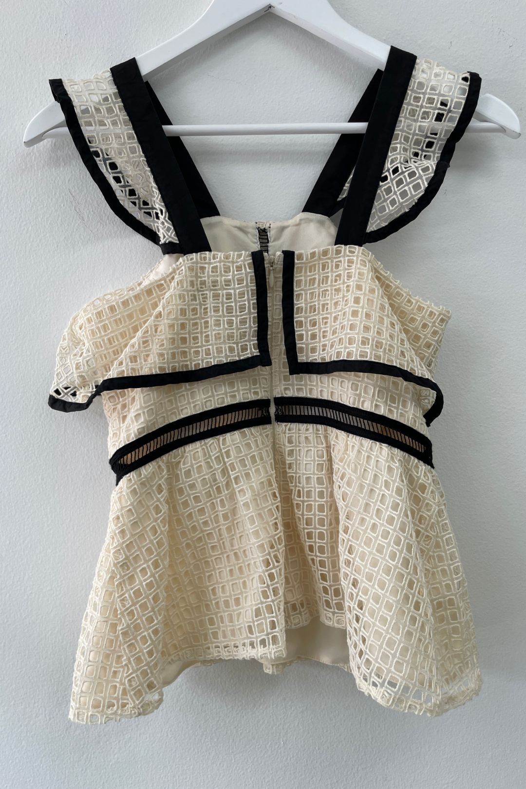 Self Portrait - Black and Cream Ruffle Top