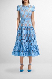 Blue 3D Cotton Lace Midi Dress