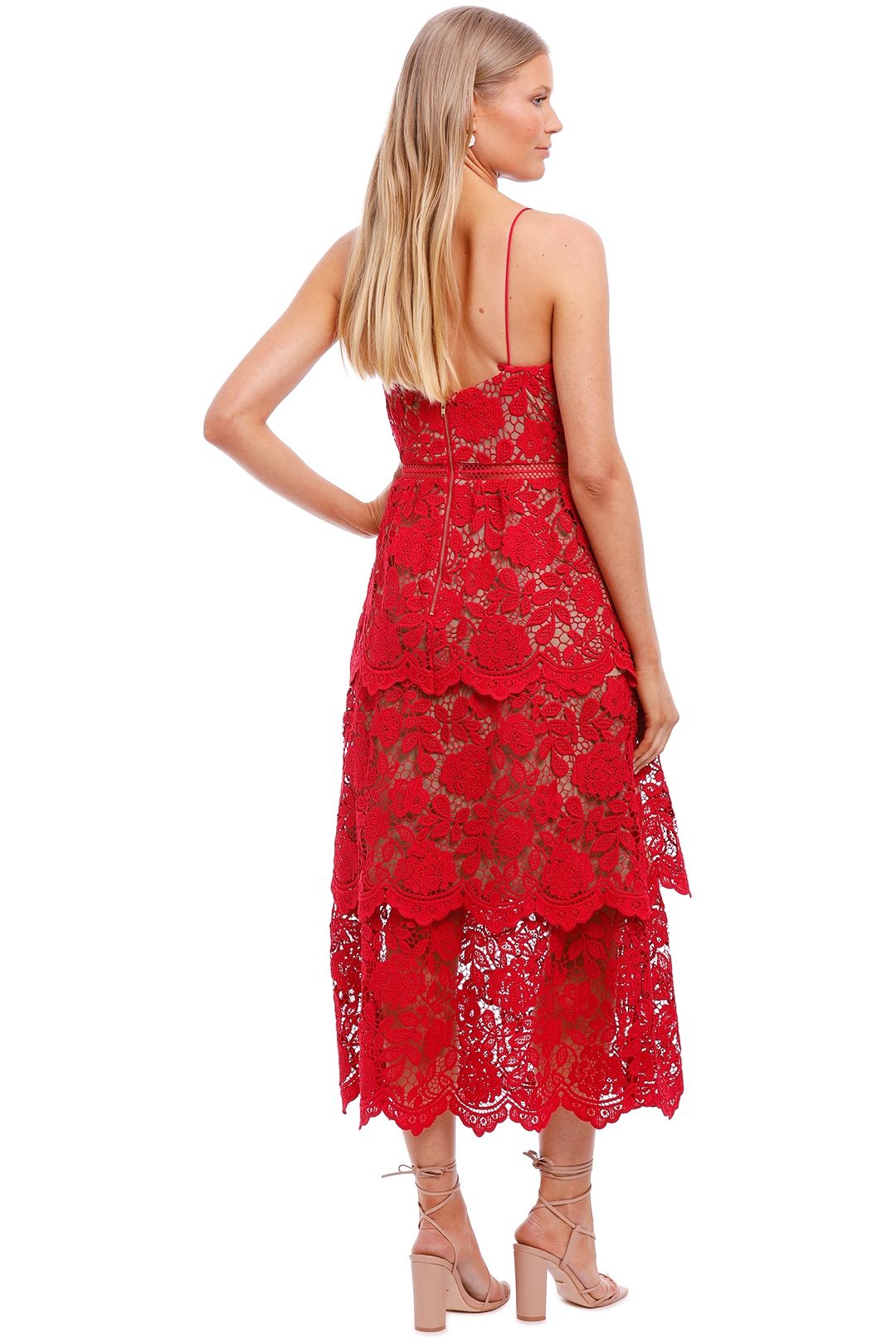 Self portrait red top lace midi dress