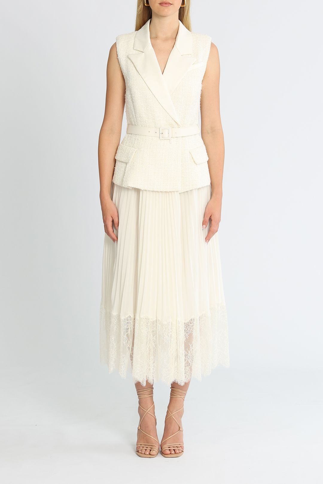 Self Portrait Ivory Tailored Midi Dress
