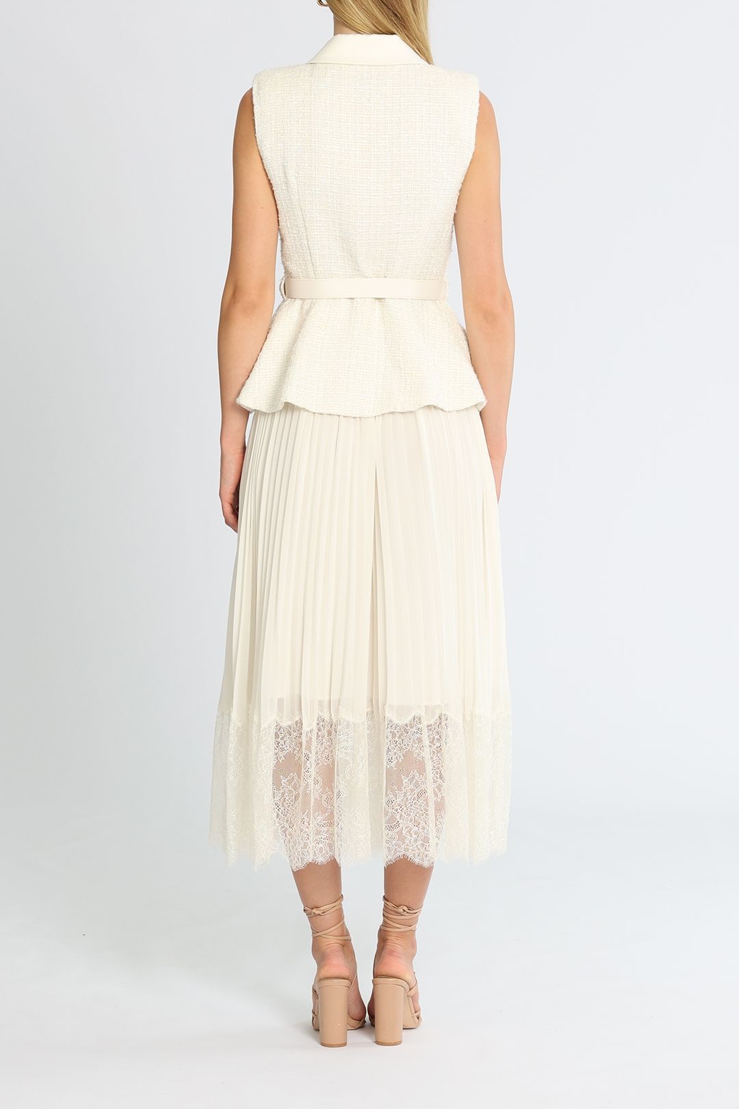 Self Portrait Ivory Tailored Midi Dress Pleated