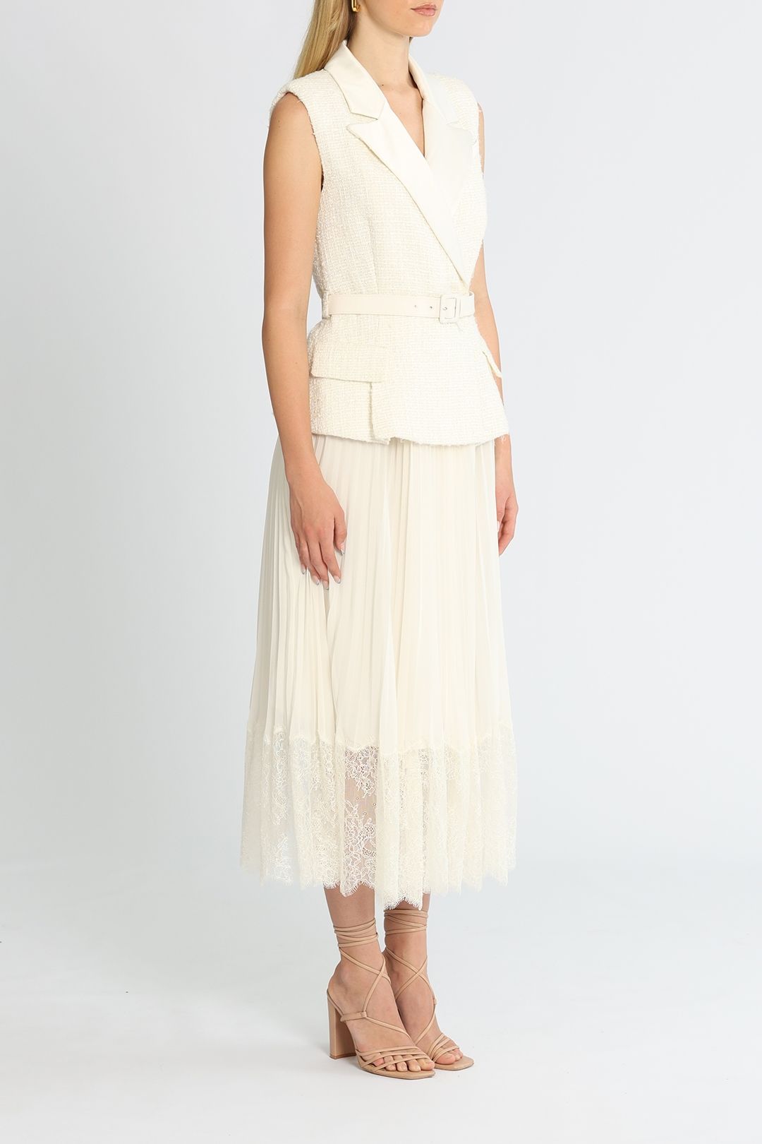 Self Portrait Ivory Tailored Midi Dress White