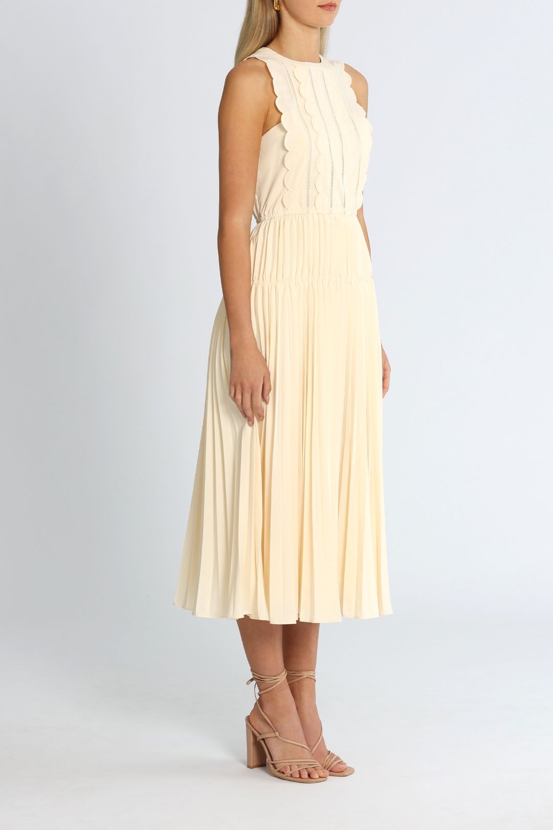 Sleeveless Scallop Shaped Neckline Midi Dress