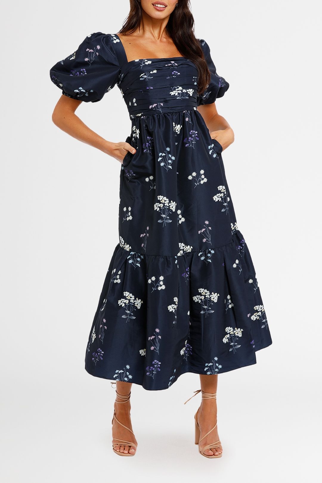 midi navy floral dress