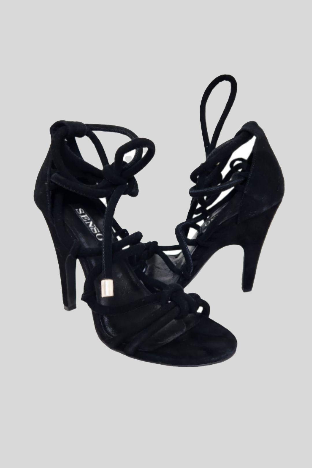 Black suede strappy heels discount