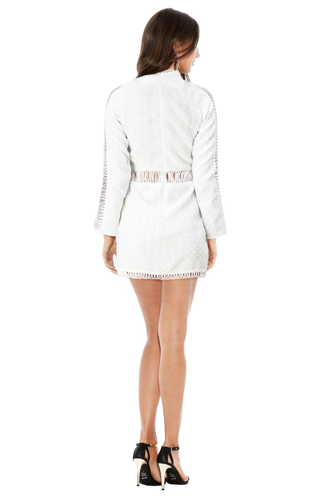 Shakuhachi - Cut Out Lace Panelled Mini Dress - White - Back
