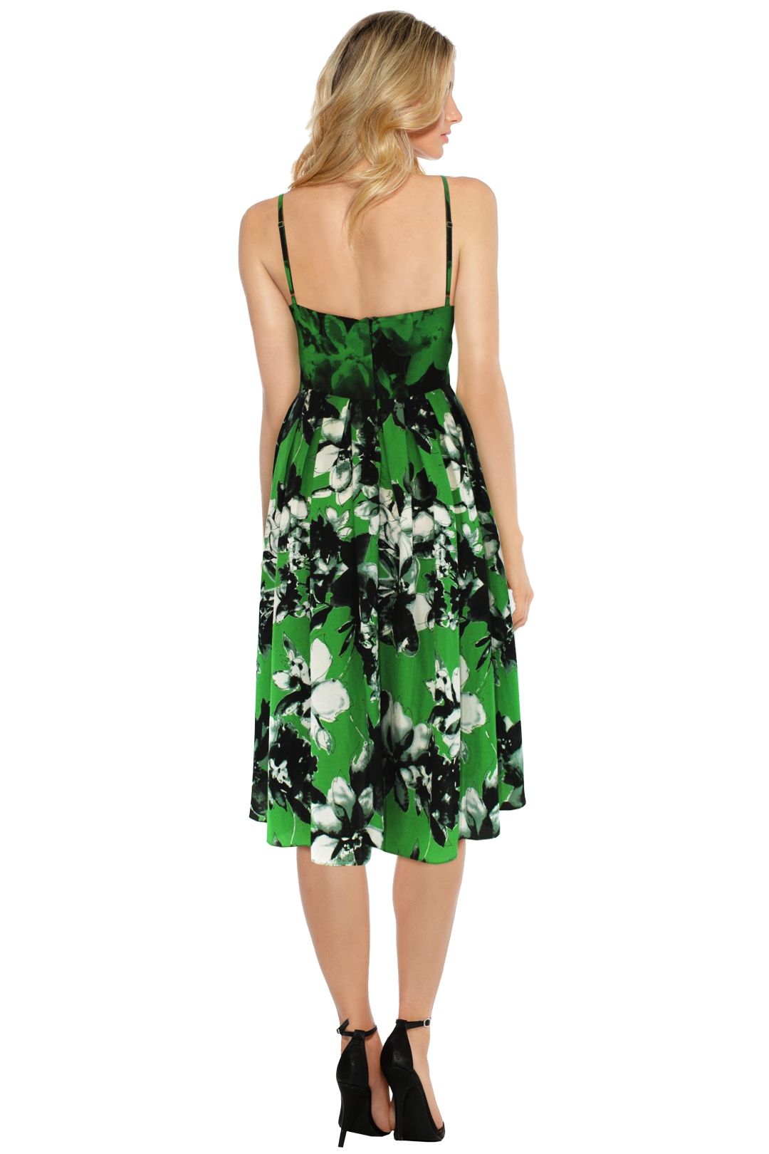 Shakuhachi - Green Cami Midi Dress - Green Floral - Back