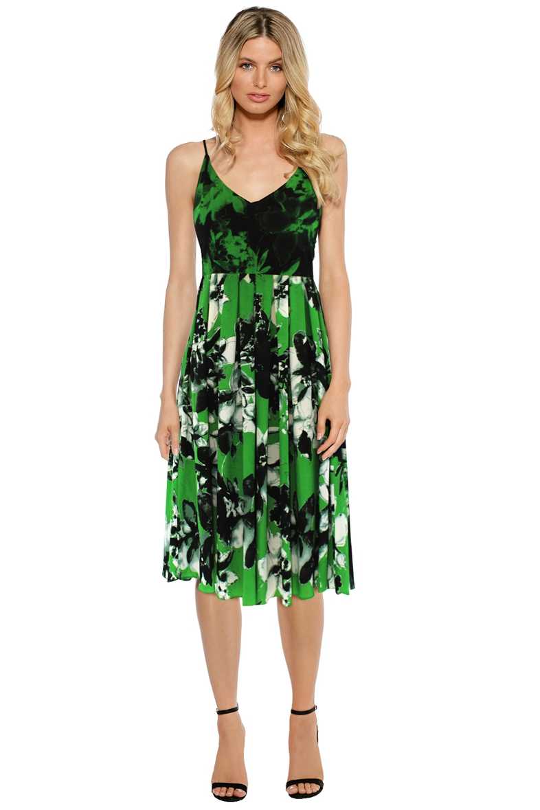 green emerald velvet dress Shop the Downtown Cami Strap Front Split Midi Dress Mottle Print Green main image 1