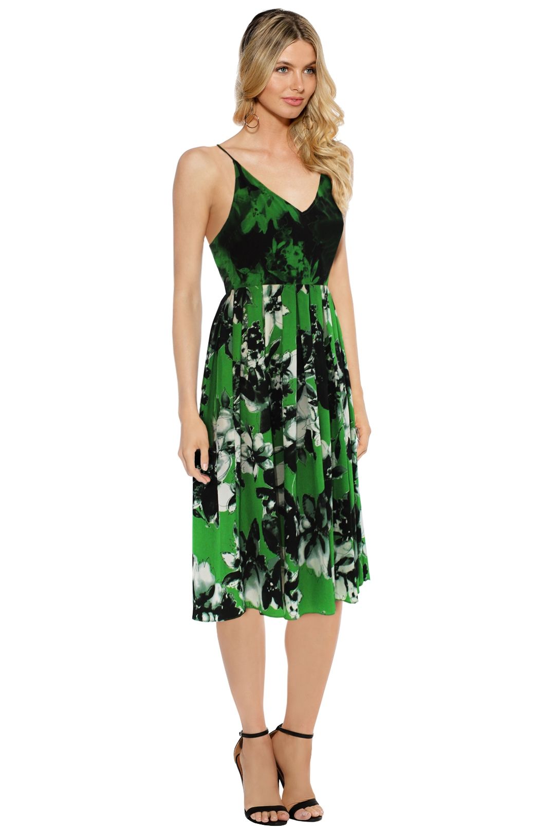 Shakuhachi - Green Cami Midi Dress - Green Floral - Side