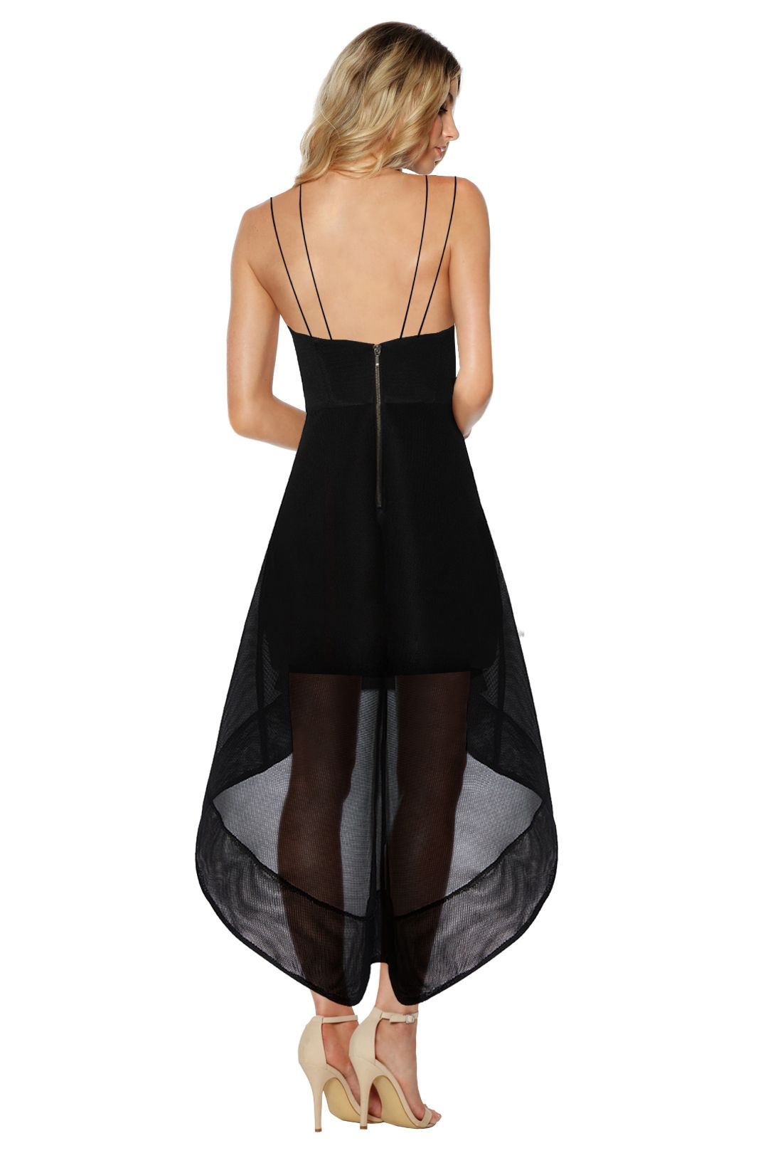 strapless open back dress V Neck High Low Black Prom Dresses, V Neck Red Prom Dresses, Black Gra –  Shiny Party main image 0