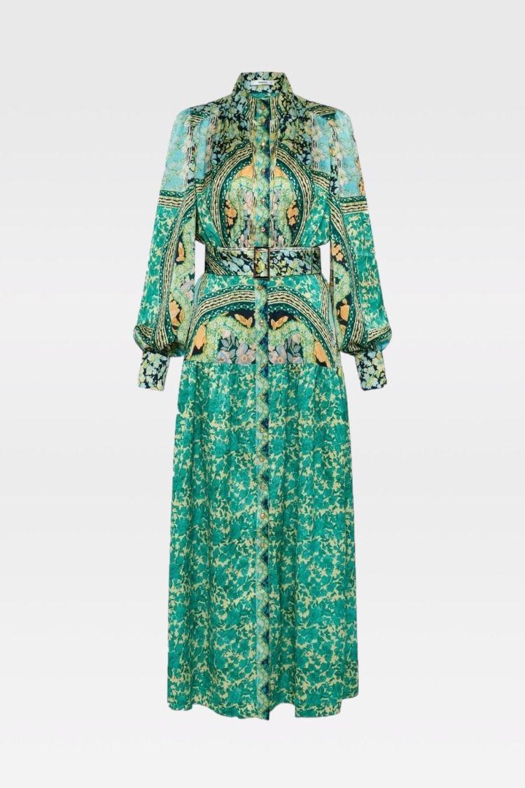 Buy Georgia Midi Shirt Dress in Green Sheike GlamCorner