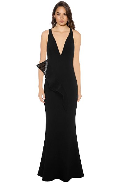 sheike black peplum dress Selah Off Shoulder elongating silhouette Estella Gown Black | Strapless