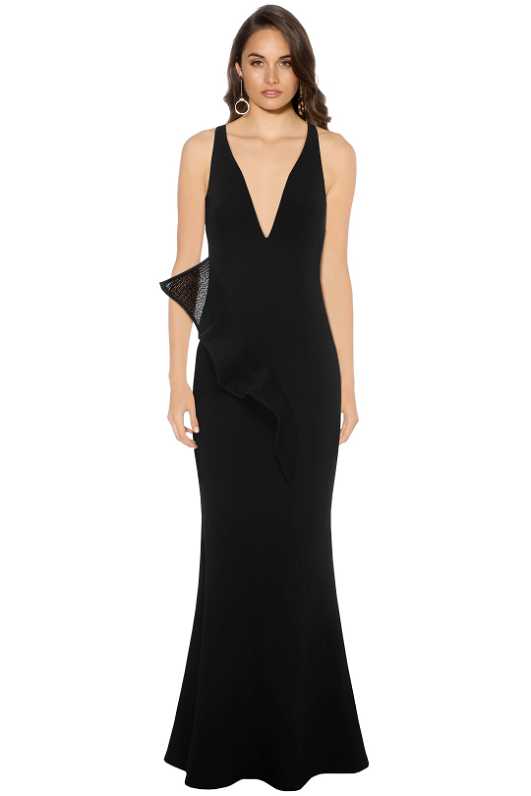 sheike black peplum dress Custom  Kylia Campbell Designs back neck button closure Olivia Maxi Dress by Sheike