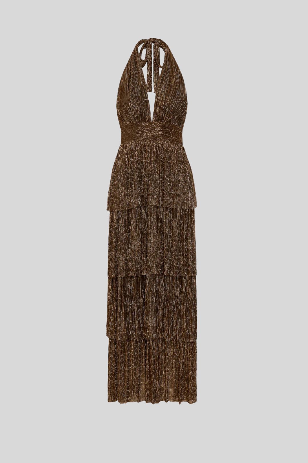 Sheike Metallic Bronze Halter Neck Galaxy Dress 