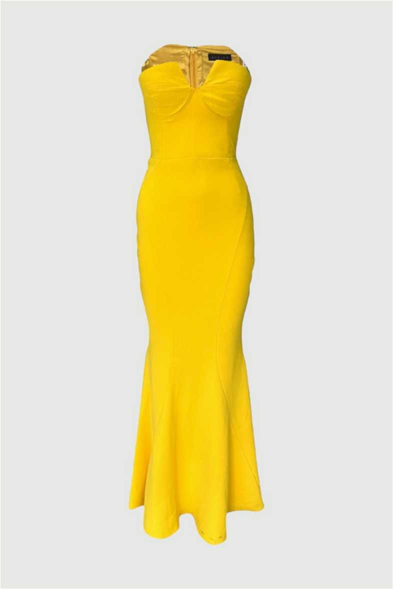 Buy Yellow Full-Length Strapless Gown | Sheike | GlamCorner Buy Yellow Full-Length Strapless Gown | Sheike | GlamCorner