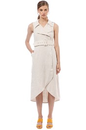 Shona Joy - Atticus Linen Sleeveless Trench Midi Dress - Cream - Front