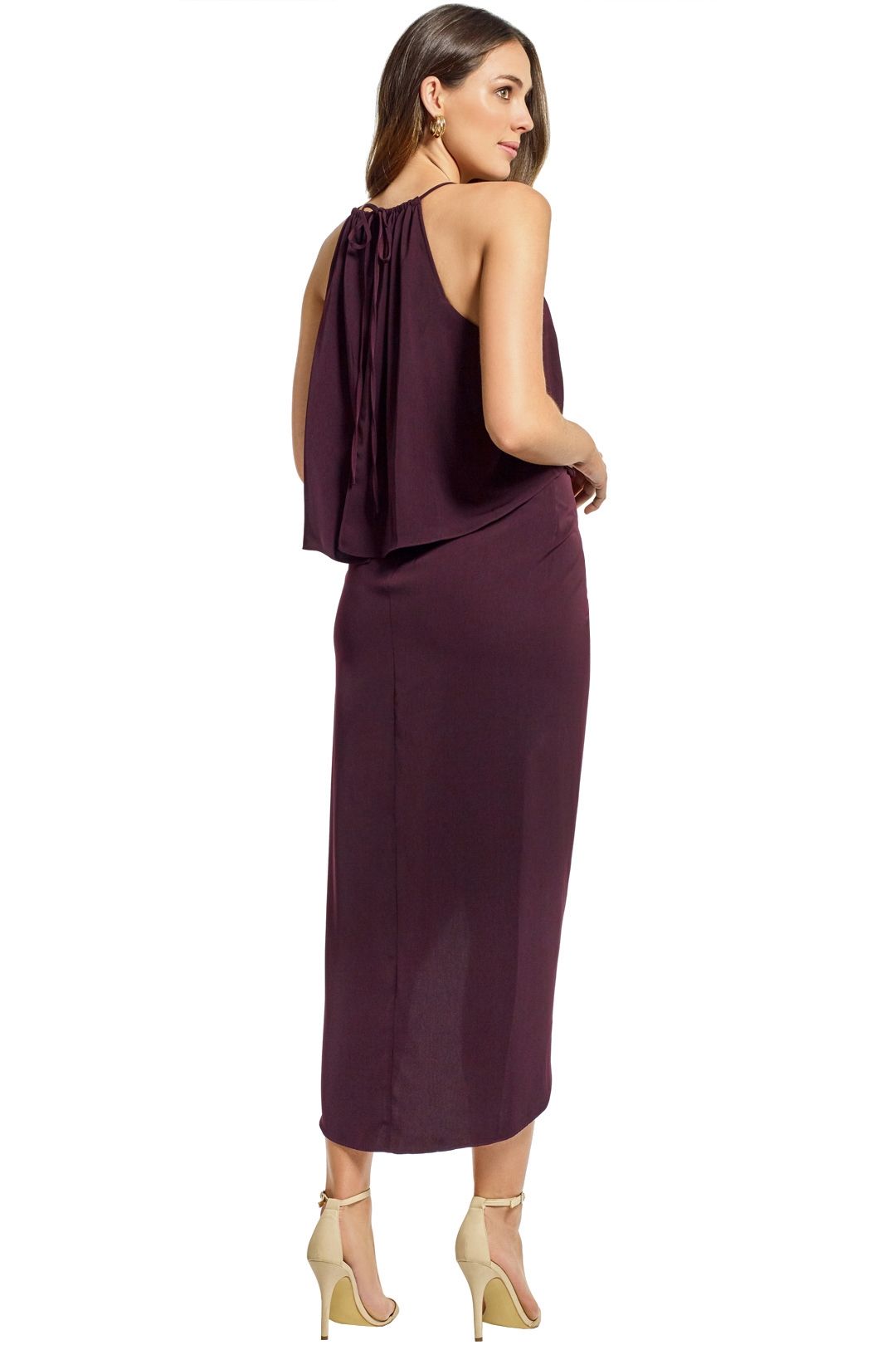 Frill High Neck Maxi Dress in Aubergine by Shona Joy for Rent