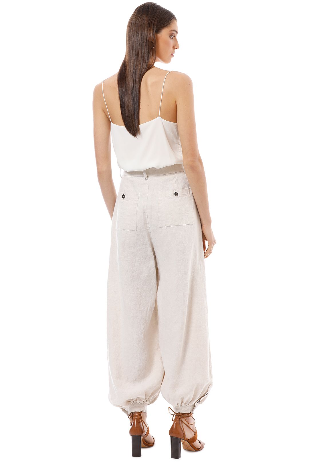 Shona Joy - Linen Tailored Harem Pants with Belt - Natural - Back