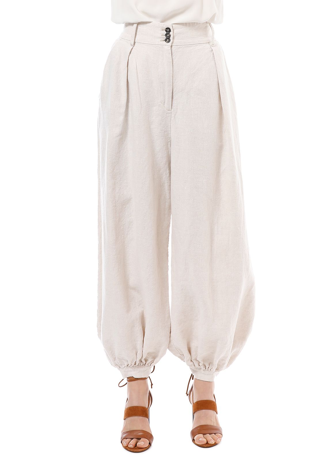 Shona Joy - Linen Tailored Harem Pants with Belt - Natural - Front Detail