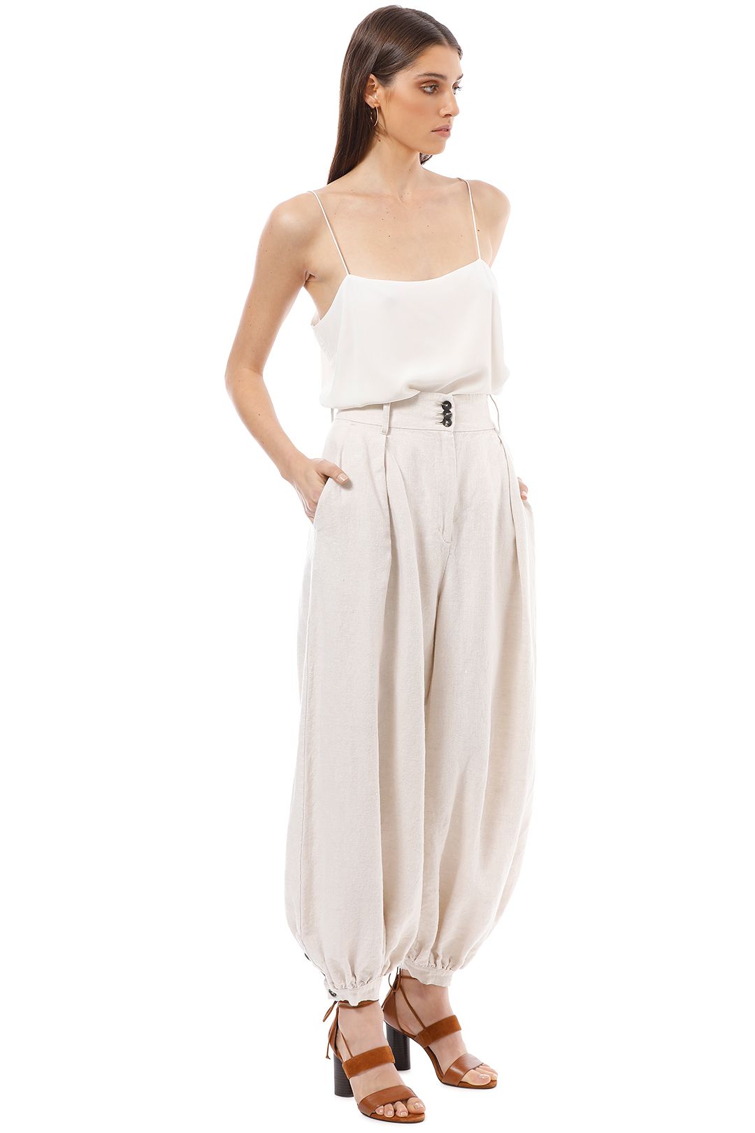 Shona Joy - Linen Tailored Harem Pants with Belt - Natural - Side