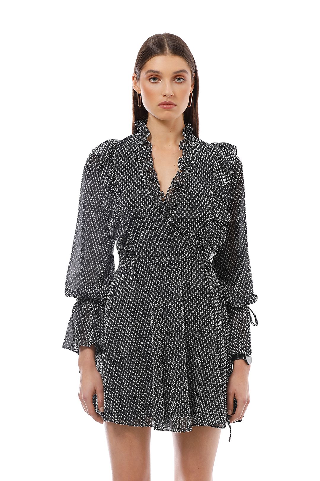 Shona Joy - Salinger Ruffle Mini Dress - Grey - Close Up