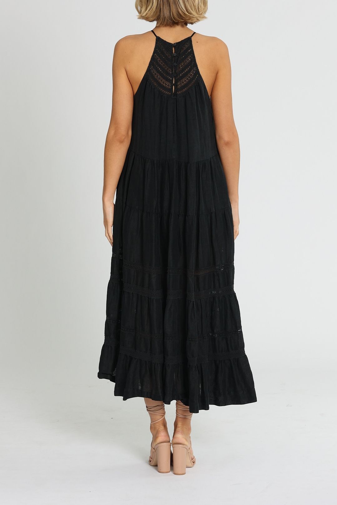 Shona Joy Adriana Midi Dress Black Lace Trim