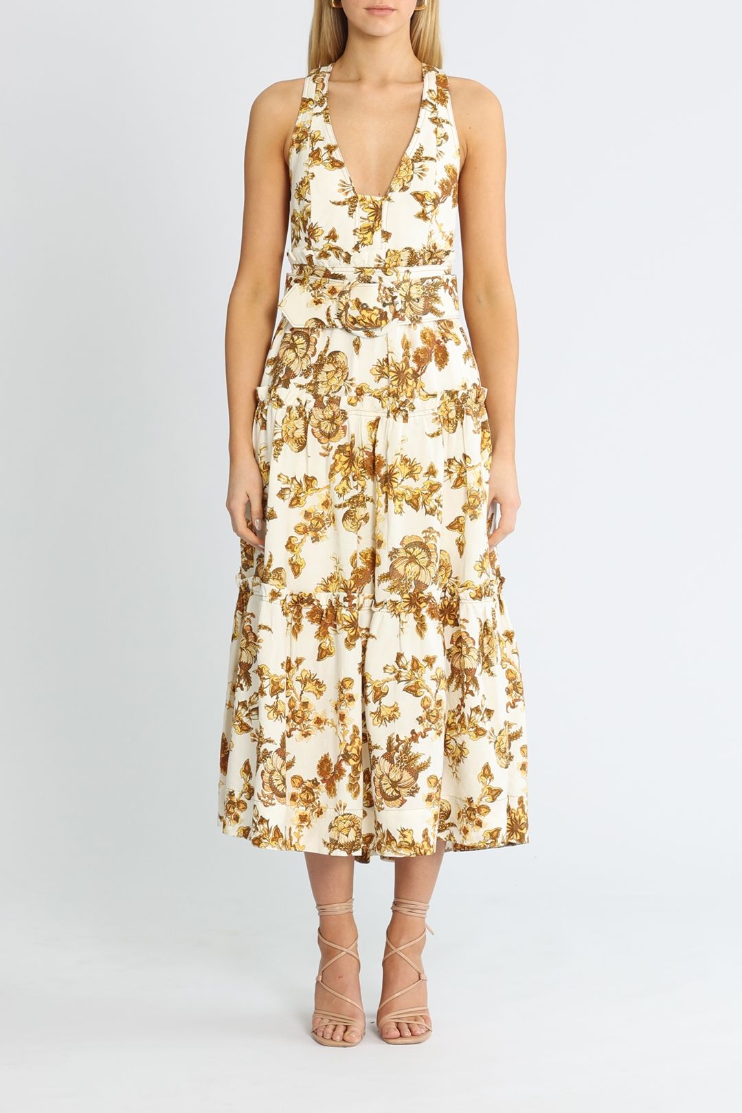 Shona Joy Bella Tiered Midi Dress backless