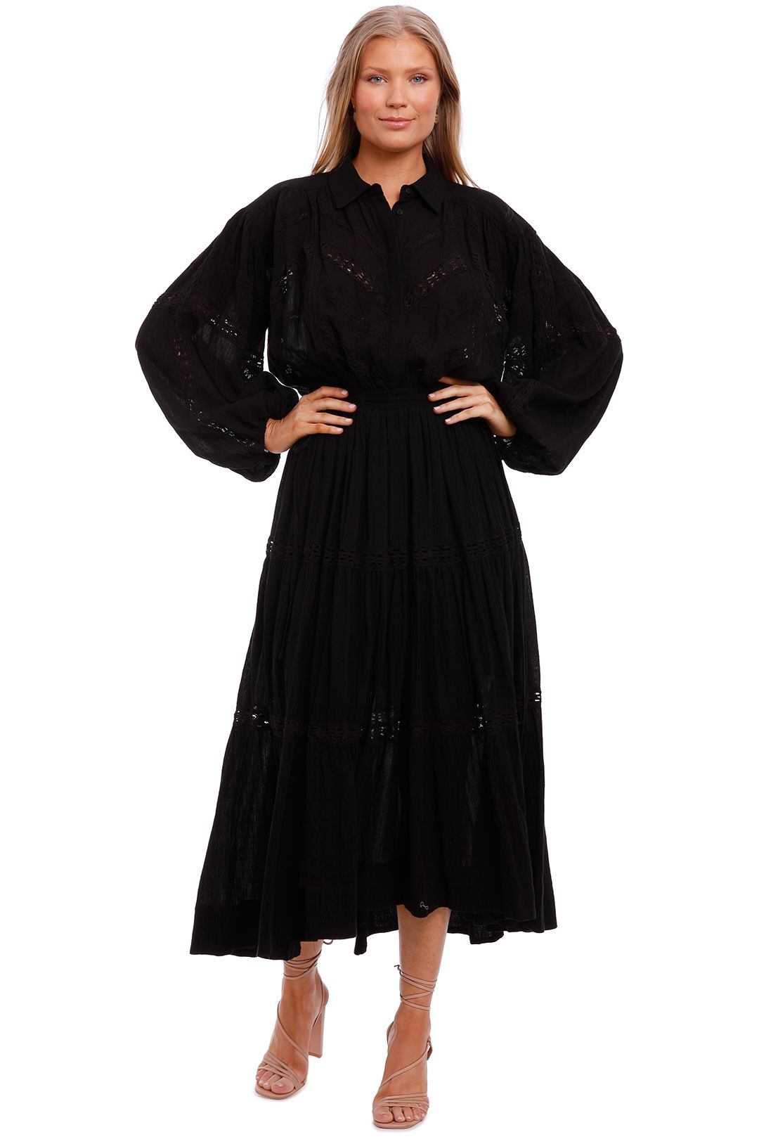 Shona Joy Chevron Balloon Sleeve Midi Dress