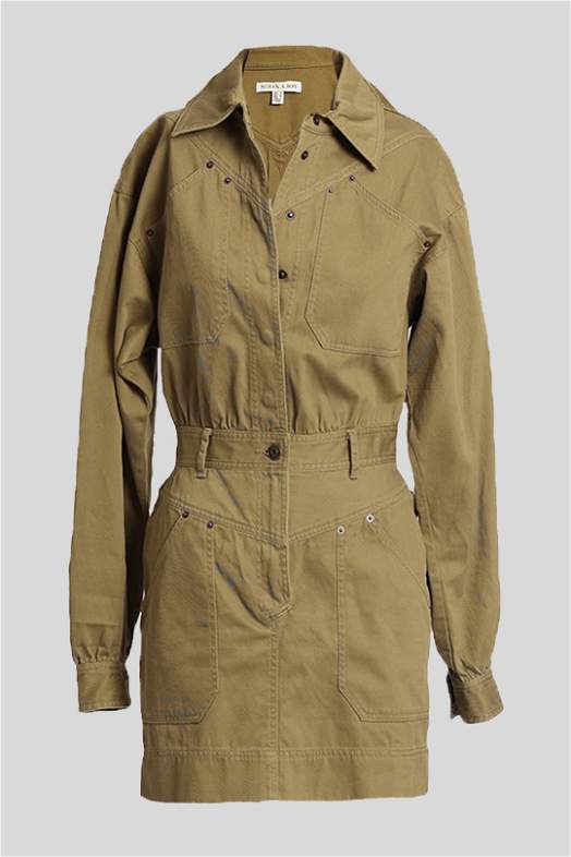 Buy Chiara Utility Mini Dress in Khaki Shona Joy GlamCorner