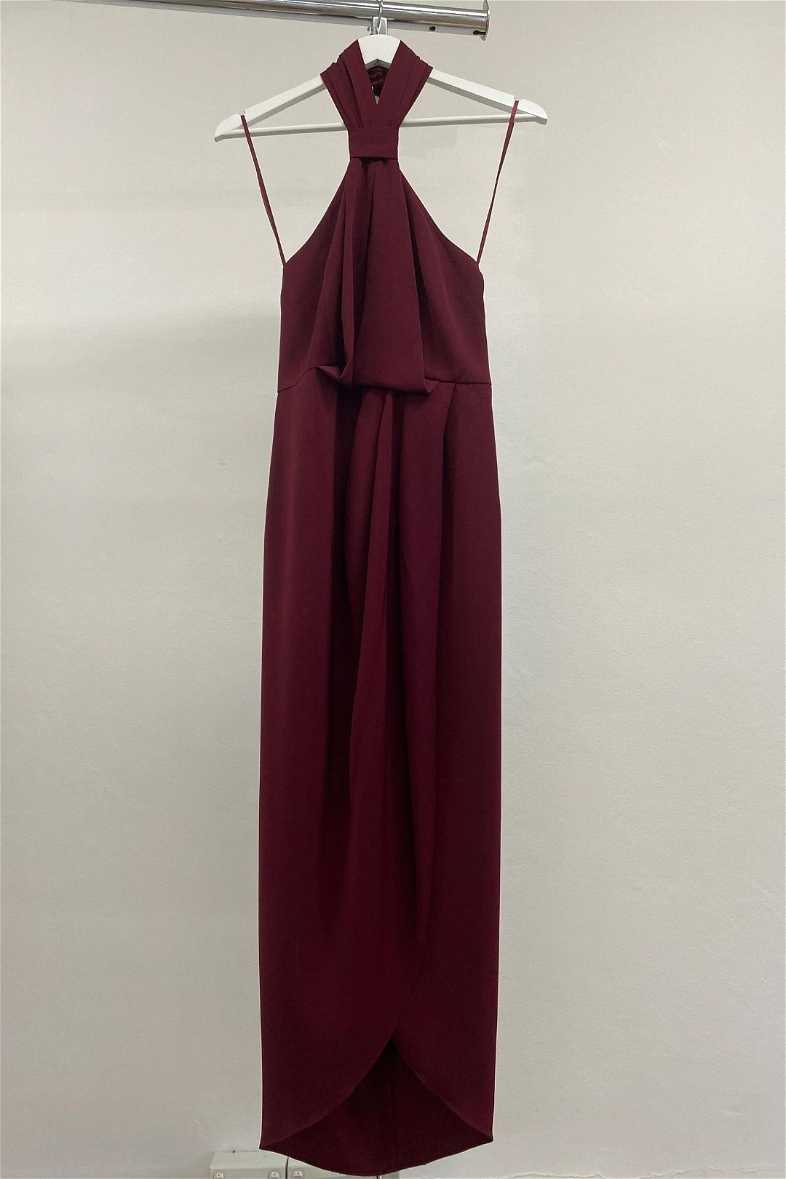 Buy Core Knot Draped Dress - Burgundy | Shona Joy | GlamCorner
