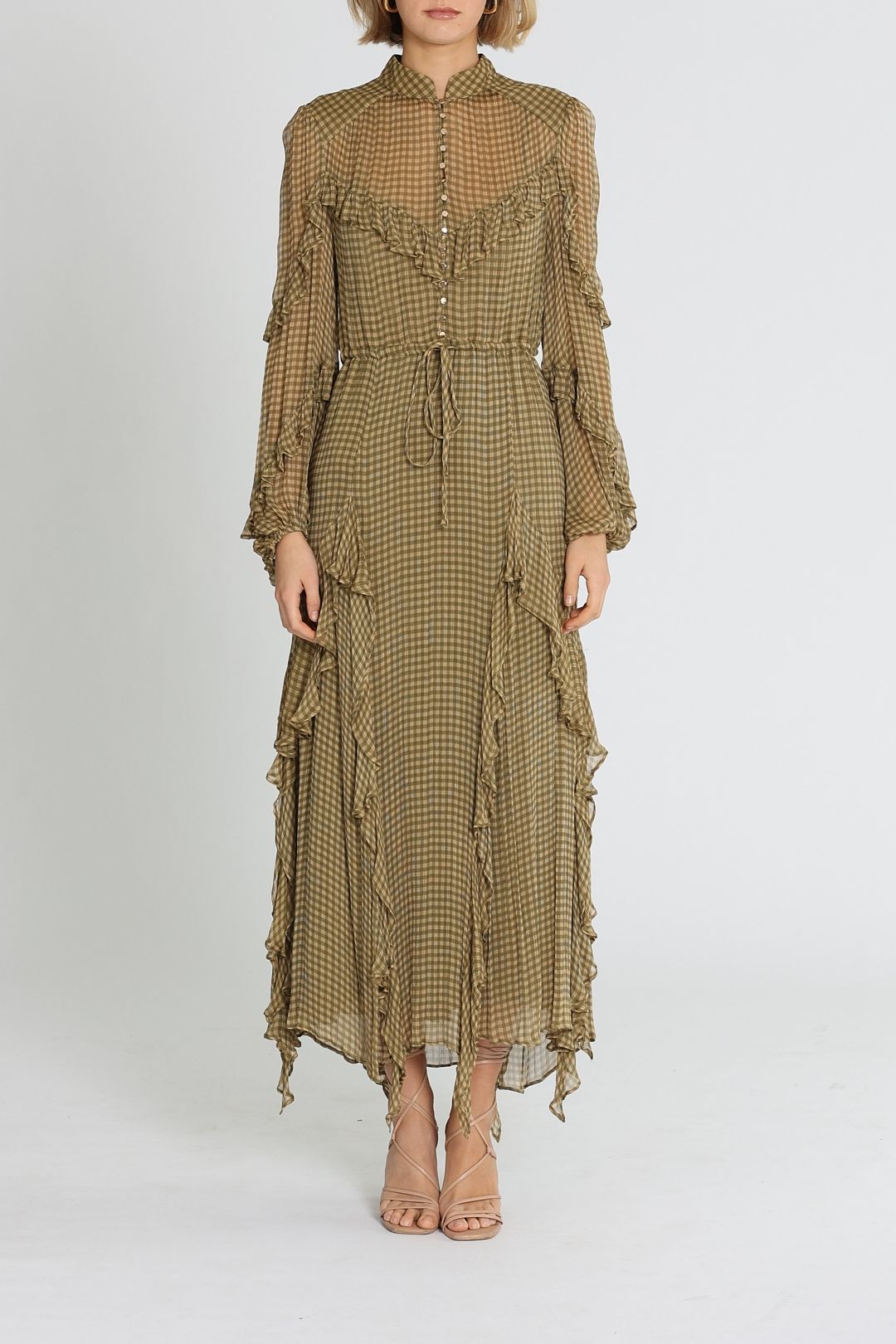 Shona Joy Eleonora Drawstring Frill Midi Dress Olive