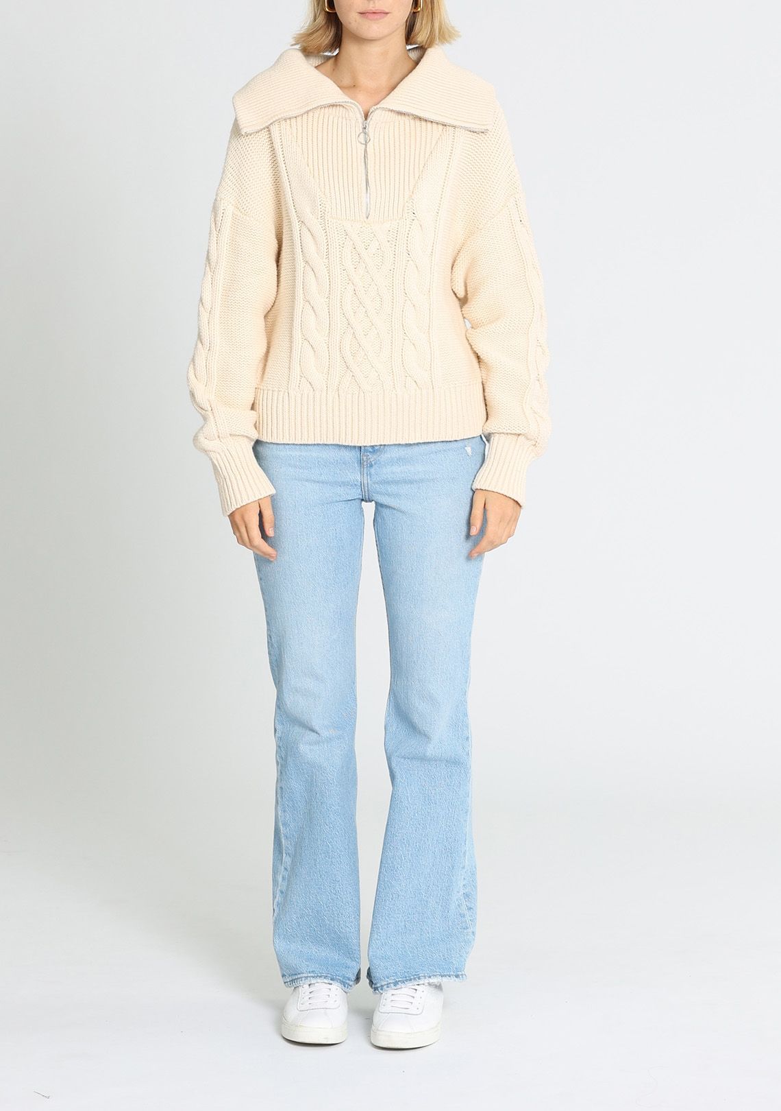 Hire Eva Cable Zip Up Jumper in Crema Shona Joy GlamCorner