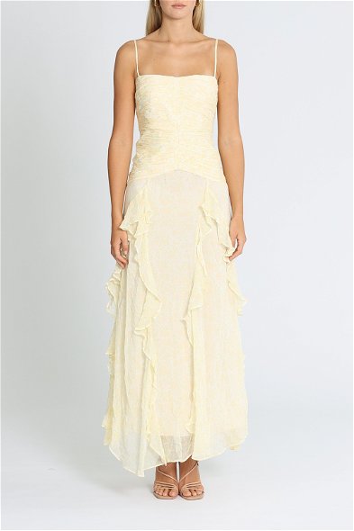 gina ruched frill maxi dress Hire in Limoncello | Shona Joy Perfect for special occasions or elegant evenings out Frill maxi dress - White